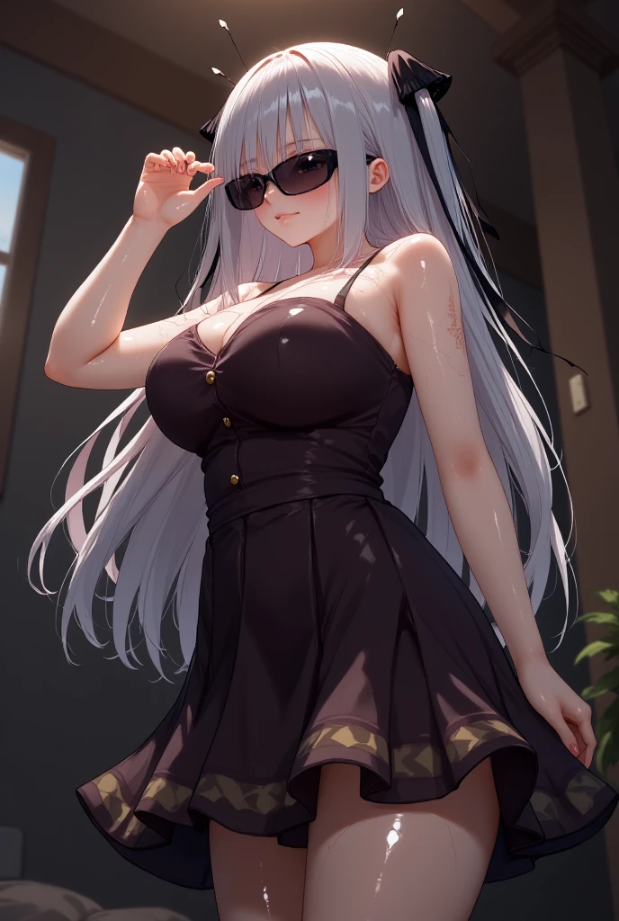 masterpiece, 1girl, (opll:1.2), shortstack, full body, standing, (huge breasts:1.0), blunt bangs, long hair, smile, simple background,bikini,german flagg on bikini,prinz eugen azur lane,

