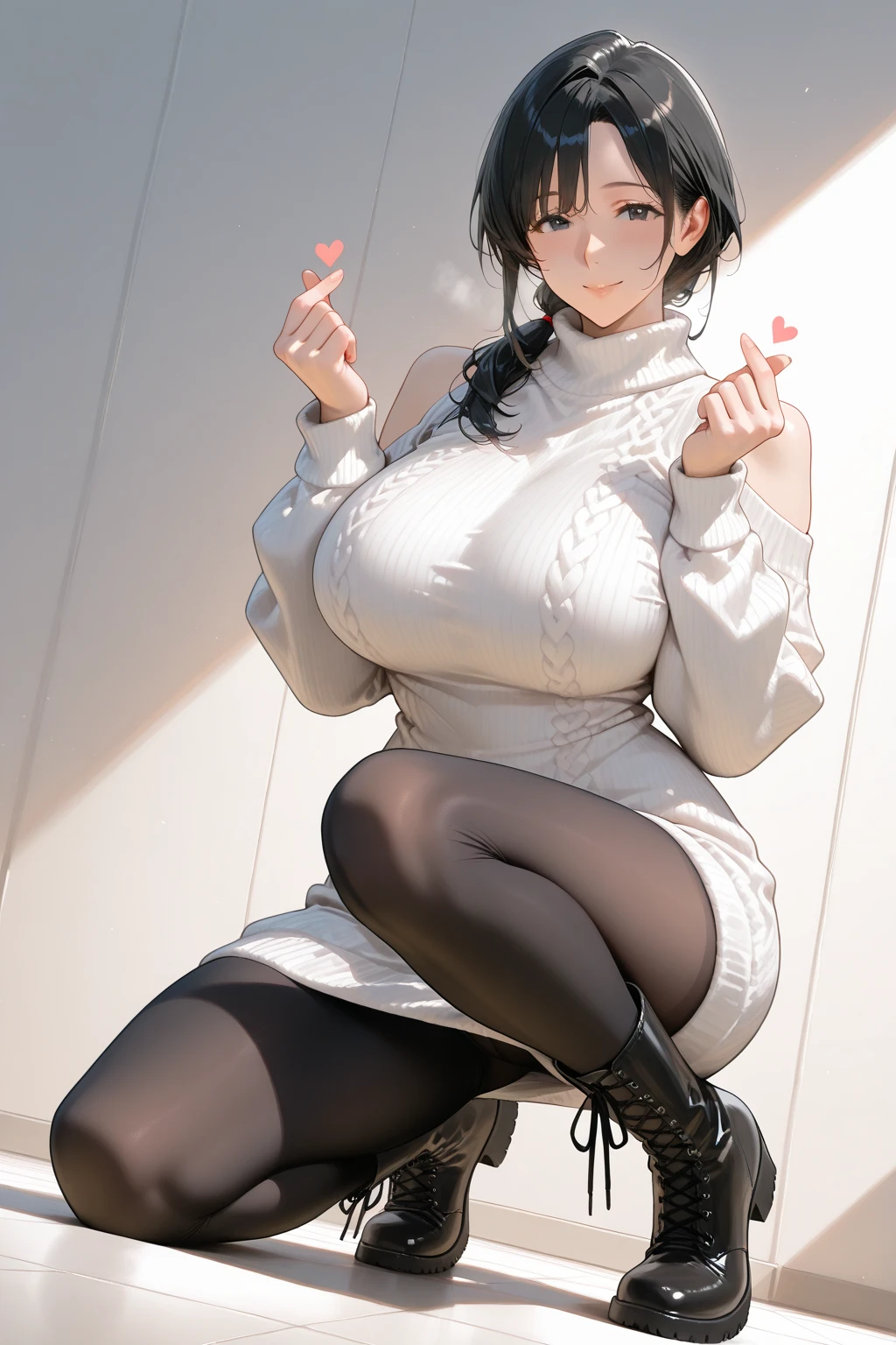 masterpiece, best quality, very aesthetic, absurdres, 1girl, mature_lady,,cowboy_hat, crop_top, cross-laced_footwear, white_footwear, knee_boots, white_coat, fur-trimmed_coat, long_coat, purple_shorts,,in balcony,,floating_clothes,