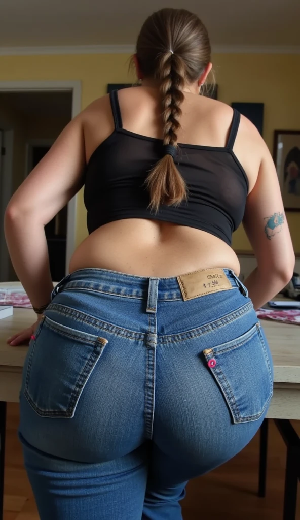 photo from behind of a terrified 30 year old brunette curvy woman, (tummy:1.1), small breasts, anatomically correct, old skin, hair in a ponytail ,
clothes pull, looking back, pants pull, undressing, many large pink tattoos
masterpiece, perfect lighting, intricate, incredible detail, perfect face
<lora:Mooning:0.9>