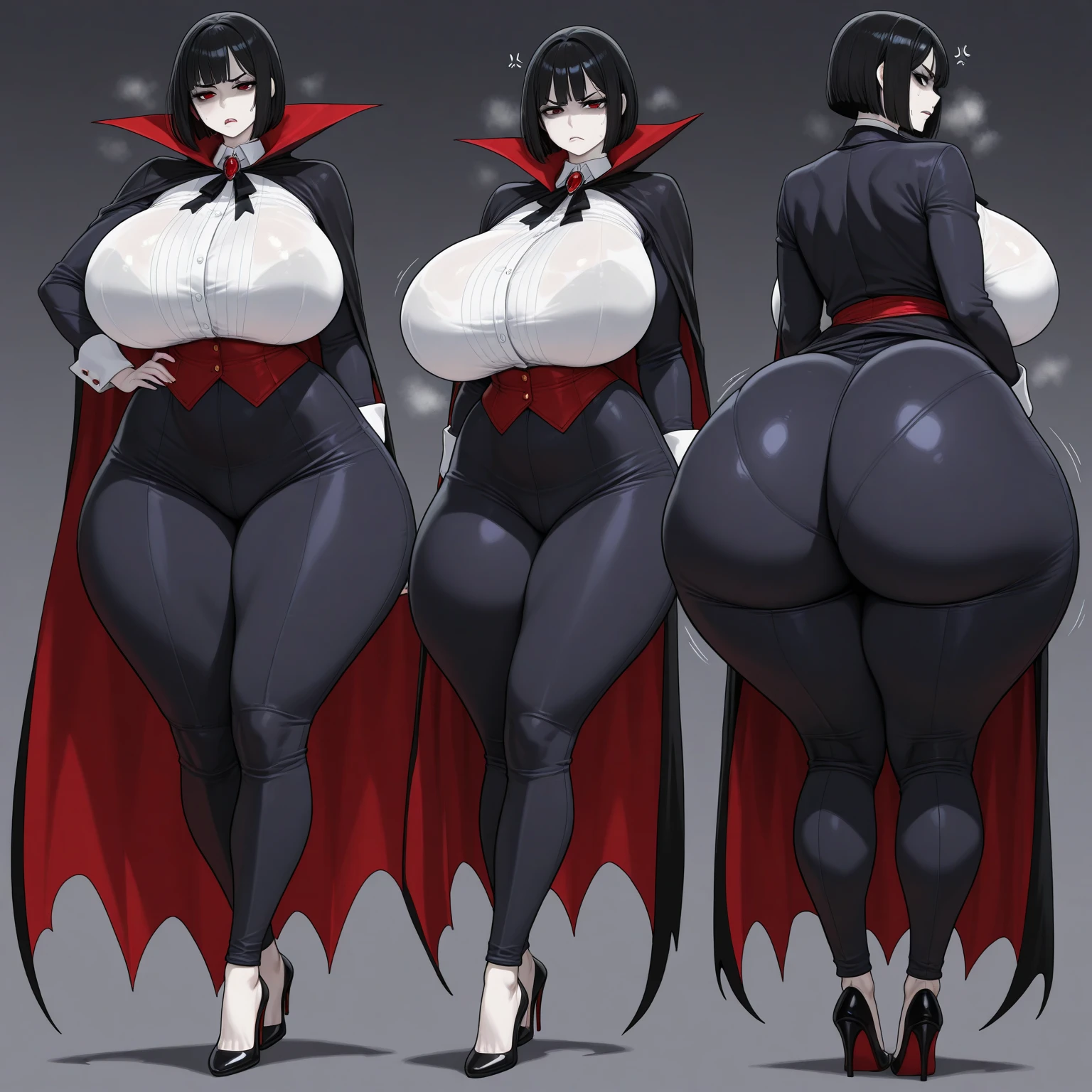 a close up of a cartoon of a woman with huge breasts , fullbody commission for, commission for high res, thicc, oc commission, sinister pose, full body xianxia, katanas strapped to her back, cel - shaded art style, fullbody pose, commission for, thick black line art, , super detail, 4K, HD, highres, best quality, award winning, high quality, high details, super detail, textured skin, anatomically correct, ccurate, masterpiece, retina, UHD, hyper detail, hyper detailed face, thicc, biomechanical oppai, oppai, thicc, oppai proportions, nsfw, platform heels, bimbo, (massive lips: 1.3) and (silicon lips:1.3), thick lips, dollsuit, highly detailed face, ((best quality)), ((masterpiece)), (detailed),nsfw, photorealistic, ultra high res, intricate, hyperdetailed, (skindentation), detailed body , (detailed face:1.1), (outlined iris),  (hidrocor lenses), (perfect eyes), 4k, beautiful,  :1.3, (massive lips: 1.3) (parted lips:1.3) and (silicon lips:1.3), (thick lips:1.3), [symmetrical:0.8], detailed body , (detailed face:1.1), (outlined iris),  (hidrocor lenses), (perfect eyes), 4k, beautiful, (masterpiece:1.2), (best quality:1.2), :1.3, dollsuit, DOLLSUIT, (massive lips: 1.3) and  (huge lips:1.3) (silicon lips:1.3) and (parted lips:1.3) and (lips filler:1.3), (thick lips:1.3), (large breasts:1.2)  and (huge breasts:1.2) , wide hips, thick thighs, midnightmha, midnight, anime, character, female, lora, midnight, my hero academia, boku no hero academia, bnha, mha, midnight, extremely detailed, platform heels