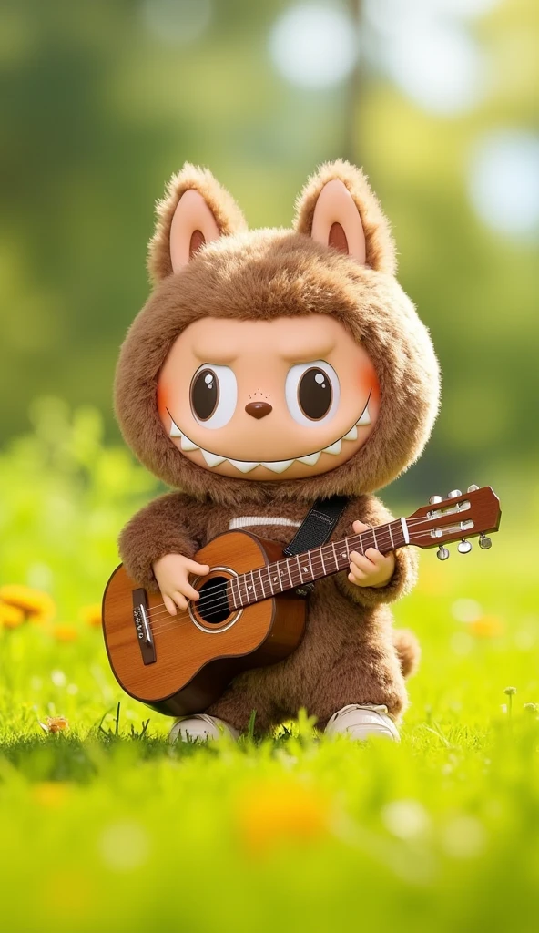 Illustration of a cute pig holding a mini guitar made of carrots