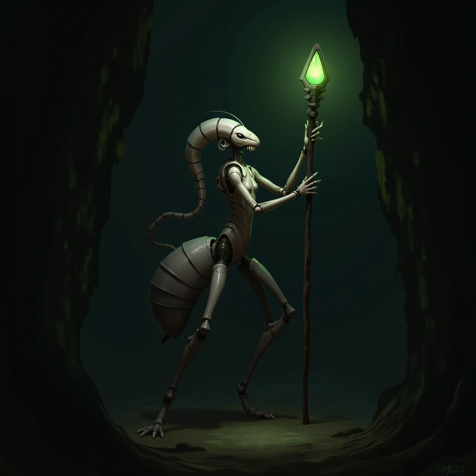 a tall alien, with a bow and arrow