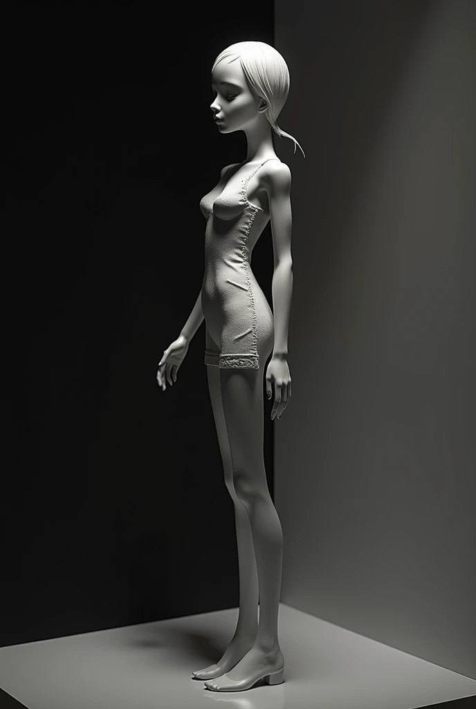 god, tall and anorexic girl. with very long skinny legs, in heels. skinny legs ,Nude in pantyhose. on a gray background, realism, ultra quality
