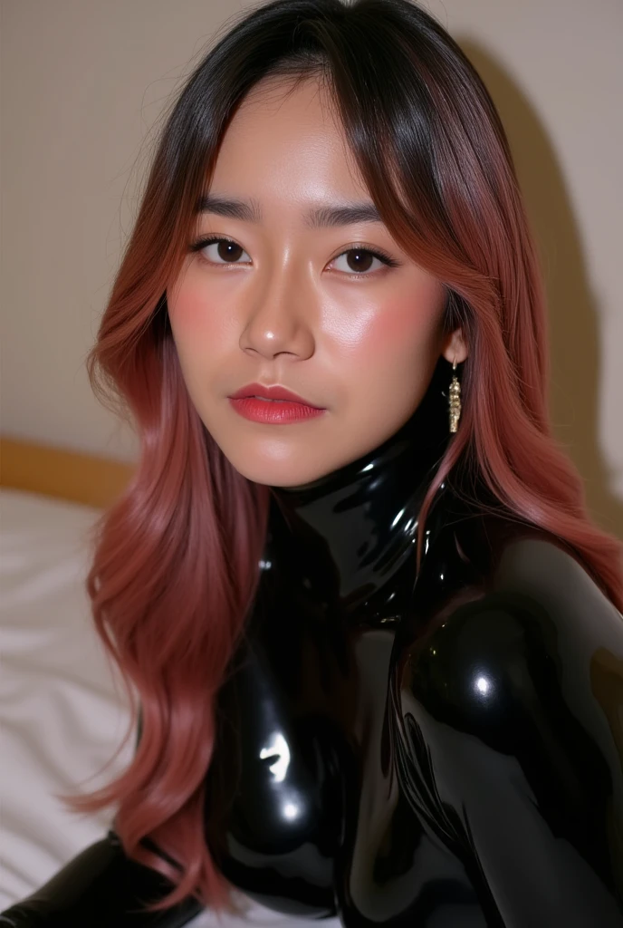 (highest quality, 8k, masterpiece: 1.3)), One girl, The beauty of slim abs, Very beautiful face, Delicate eyes, double eyelid, Latex suit, Big Breasts, Queen, Bondage, Oiled clothes, Shiny skin, Glowing Face, Covered in a rubber suit, Sexy rubber suit, Oily skin, Oily gloss, perfect body, Cool Beauty, Ultra-realistic, Realistic, sexy, Horikita Maki, Japanese, Beauty, Well-formed face, Glossy face, Shiny Costumes, Queen