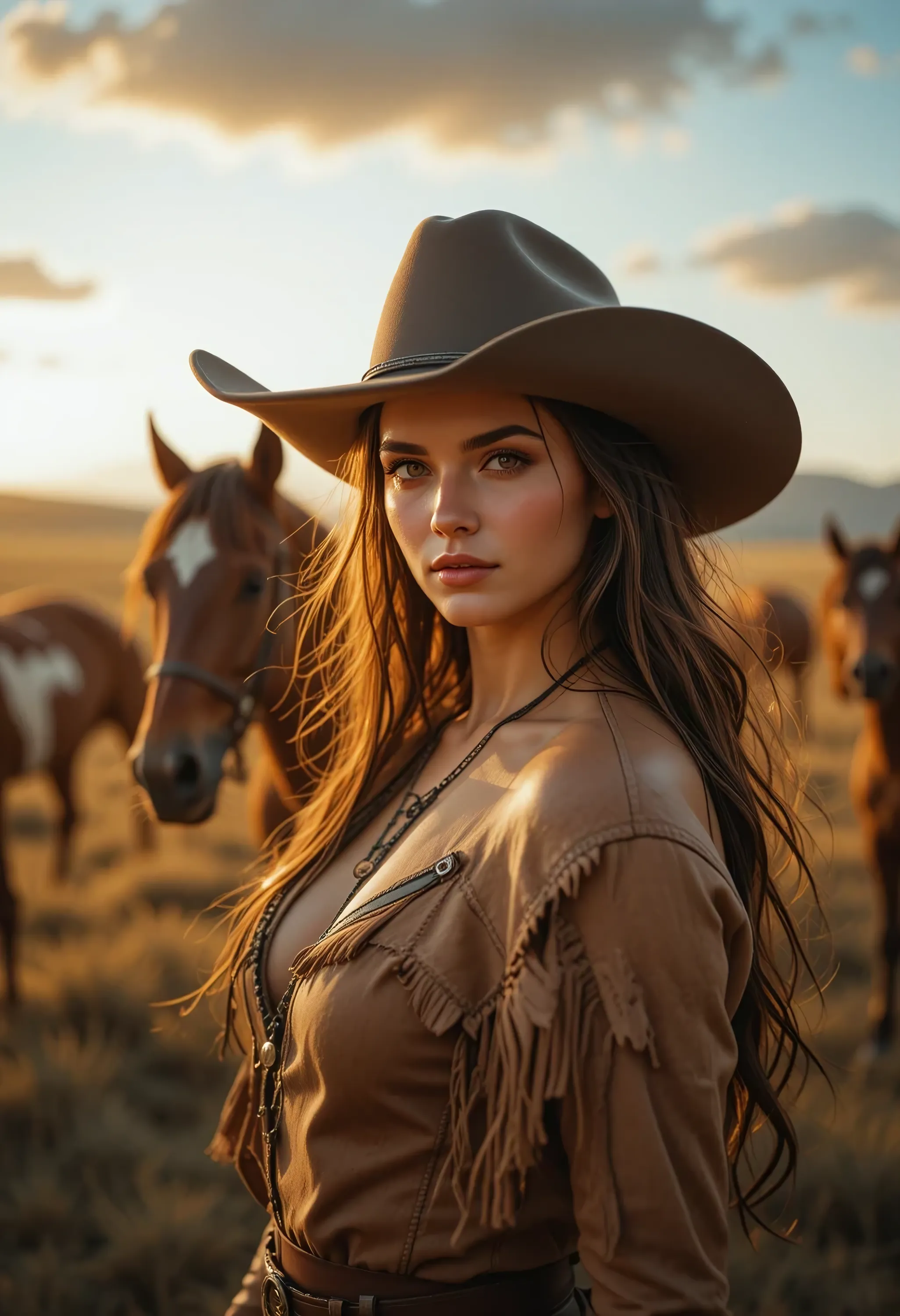 Gerar uma imagem espetacular de uma mulher jovem, ((nua)), com [((bumbum mais lindo do mundo))], ela precisa ser grande, redonda, atraente ((no bikini)), ((sem lingerie))
Imagem de fundo de uma coudelaria com belos cavalos e palheiros, Texas style boots and hat