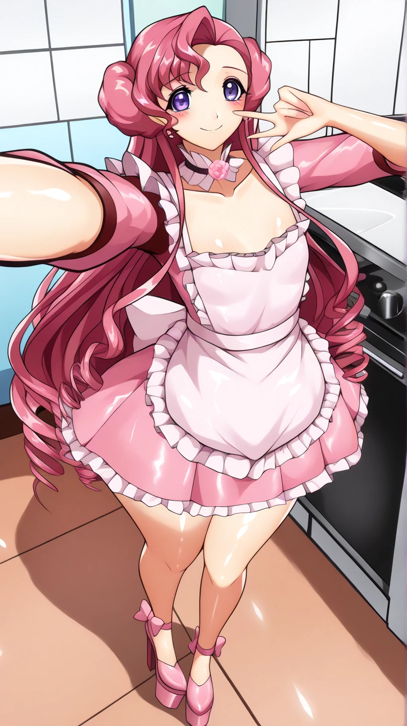 ((Highest quality、masterpiece、anime style、best quality、high resolution、8k、detailed、ultra-detailed:1.3))、Long legs、Sharp focus:1.2, Beautiful woman with perfect figure:1.4、(Smiling:1.2), double eyelid、30-year-old female、Sexy pose、((((Close your mouth、One Woman、negligee:1.5))))、Her hairstyle is long and permed.、Hairstyle: vertical rolls、bedroom