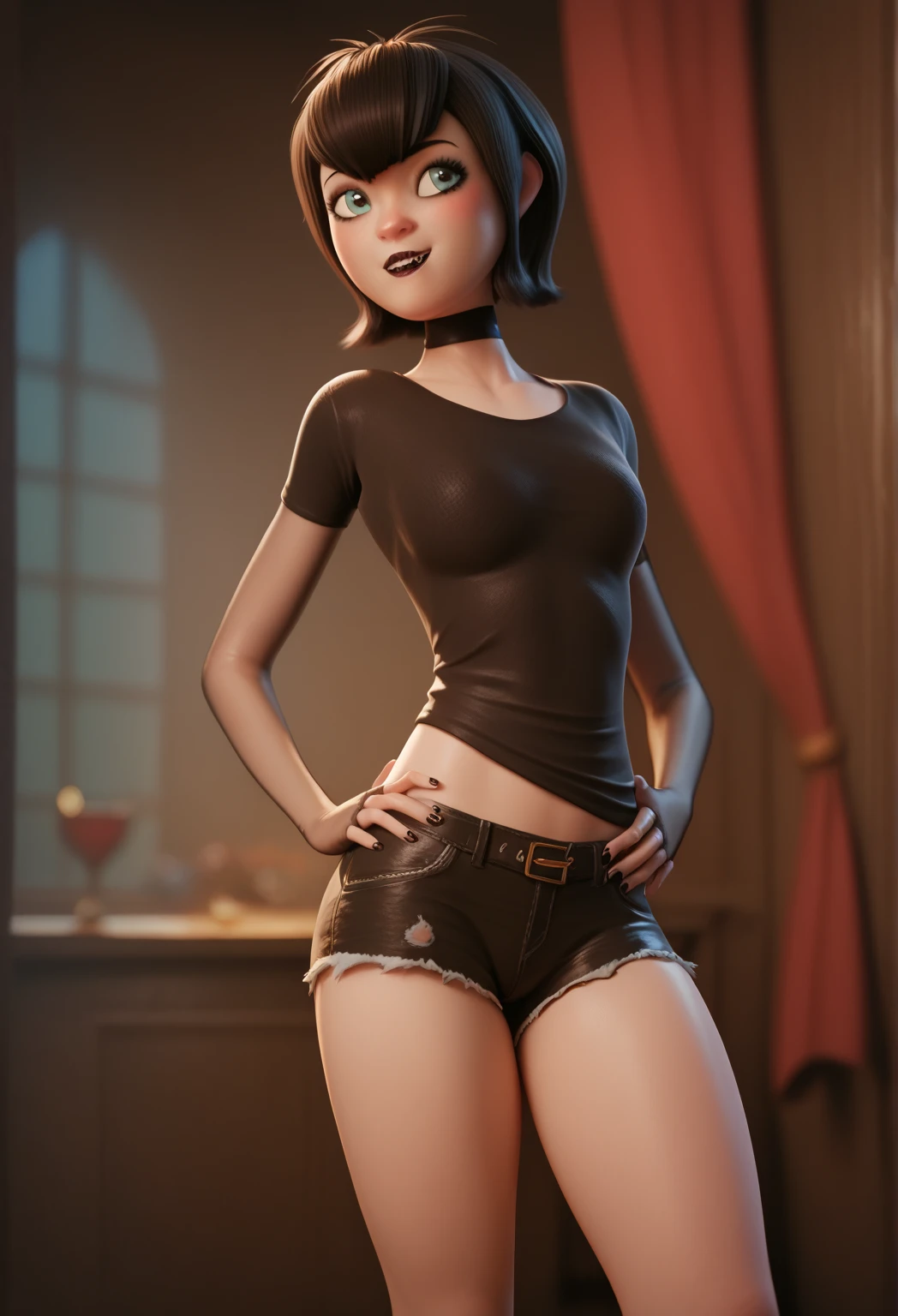 Cinematographer, (mavis)) ((de hotel transilvania)) ,cara bonita ojos azules Sensual,(((senos enormes))),((teen)) ,cuerpo perfecto, pose caliente,Como estilo de renderizado de motor irreal, aesthetic, su ropa negra Sorprendentemente hermosa momento sincero,en el fondo un castillooscuro de noche , full body vintage aesthetic, cuerpo completo ,35mm film feel, 16k, lumen –ar 9:16 –v 5.1 –q 2 –c 6 –style raw ,hermosa cara ,((Grandes muslos torneados)) usa su ropa ajustada big butt