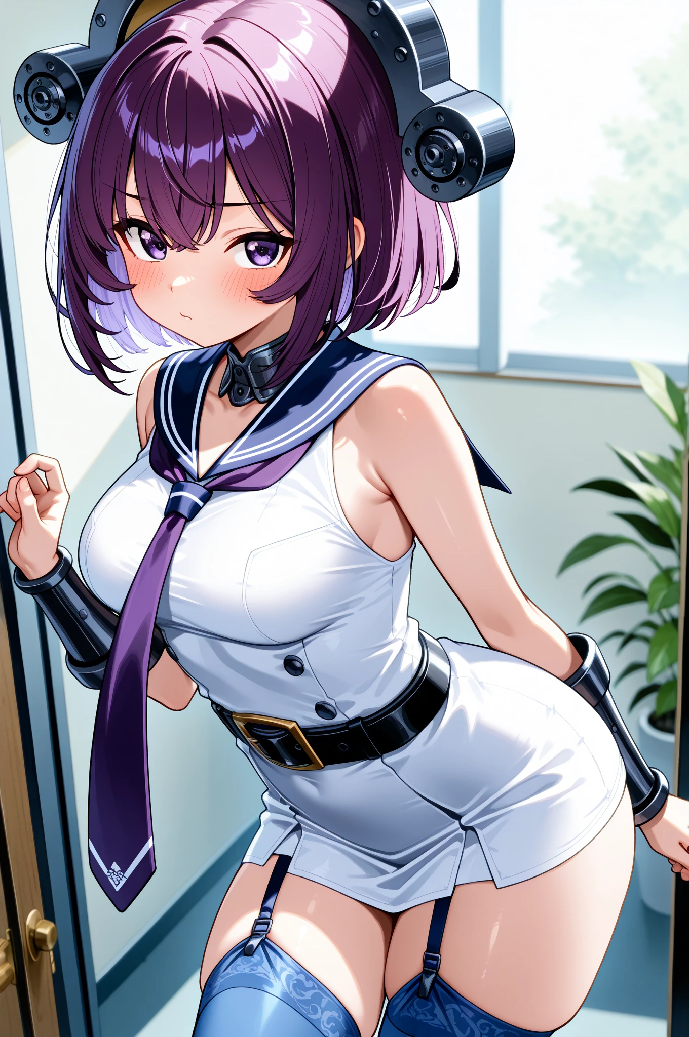 (masterpiece, highest quality:1.4), (Very detailed:1.2), {shape,Picturesque}, {Studio Light, Picturesque}, [Best Shadow],((1 girl))
(KonishiCSA)_(ShizumaCSA), (Alpha CDE:1.3)_(Gamma CDE:1.15),
break
(Perfect Anatomy), (Symmetrical eyes, Very detailed eyes, Beautiful Eyes), (Sharp eyeliner, Very detailed face, Beautiful Face), (blue eyes),(Short ponytail)
break
nice hands, Perfect hands, Guido Daniele,
break
1girl, alone,
break
Green leavesKC, (Green leaves) uniform, (white) serafuku, (hair) Scrunchie, (Lavender Blue) Sailor collar, (yellow) neckerchief, (Lavender Blue) Shorts, (black) Knee socks, shoes,
break
looking at viewer, Cowboy Shot, To the audience, smile, Open your mouth, (indoor, office, living room), (Hold the camera),From behind, お尻
break
(From behind)(panties), (bra), (In underwear), (Flashy underwear), (lingerie), 