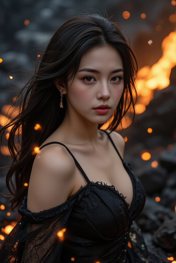 (highest quality,4K,8k,High resolution,masterpiece:1.2),Super detailed,(Realistic,photoRealistic,photo-Realistic:1.37), Close-up of a woman with dark hair and a black dress, Ugly Satan Girl,devil,horn,Red skin,Dark Eyes,sinister smile,Evil Aura,Burning Flames,Devil&#39;s Power,Soul Corruption,Dark Shadows,Ominous atmosphere,Devil&#39;s Ritual,Strange symbols,Cursed Land,Eternal Darkness,An unforgettable presence,Intimidating person,Grotesque features,Horror Scene,Nightmare born kimono,Twisted reality,Scary atmosphere,Awesome work of art,Evil Unleashed,Devil&#39;s Realm,Supernatural horror,Creepy art,Nightmare fuel,Terrifyingly clear,Abstract fear,Terrifyingly beautiful,A devilish masterpiece,Fear incarnate,Shadow Chaos,A devilish existence,born々Shii Darkness,in style of Dark Fantasy Art, Dark fantasy art, A beautiful and elegant demon queen, Dark Fantasy Art, fantasy dark art, Dark fantasy digital art, Gothic fantasy art, Gothic Dark Maiden, Cthulhu,Detailed Texture,Spooky creatures,An ominous atmosphere,Mythical,cosmic Horror,darkness,Mysterious,Dark aesthetic,Fog Background,Eyes of another world,Ancient Gods, Powerful wizard, Stand in the mysterious forest. Flowing robes decorated with symbols, Arms stretched out, Powerful,Tentacles,Pitch black blackness,Majestic,Unfathomable depth,Nightmare,The existence of the universe,an ominous existence,seeping darknesss,Secrets of the Universe,That&#39;s horrible,It (Spooky atmosphere), (Cartoon-like atmosphere),(Grainy), (Dramatic Shadows), (Dynamic pose), (An ominous atmosphere), (Artistically expressed), ((Fascinating), (Gothic), (Mysterious Setting), (Moody color palette), (Skillfully drawn), (Feelings of anxiety), (Intricate details), (an  ominous smile), (an  ominous), (Fascinating eyes), (Horror elements), (Fascinating composition), (Impressive anatomy),(Striking contrast)), (Exquisite craftsmanship), (Interesting character designs)、Dark Fantasy Portrait, Portrait of the Dark Goddess, Ugly Satan Girl,devil,