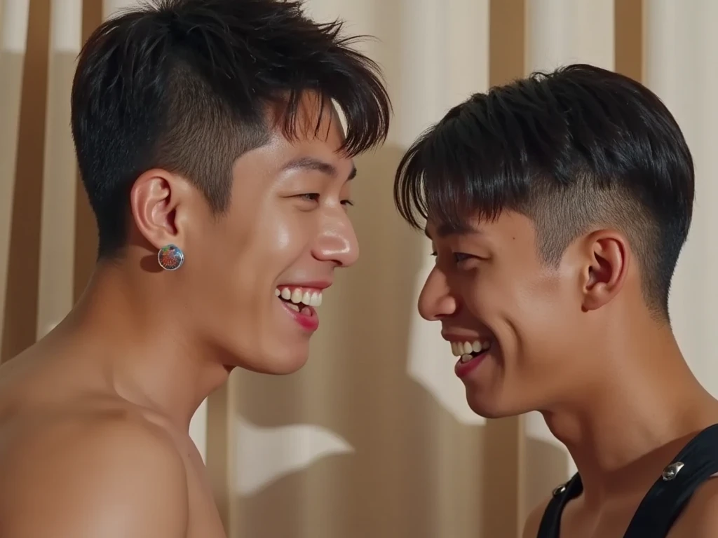 Young boys, groping each other, soccer pants, topless, smile, sports, armpit, slender, Real human skin, (Cinema Lighting), at night, in club room, sweaty skin