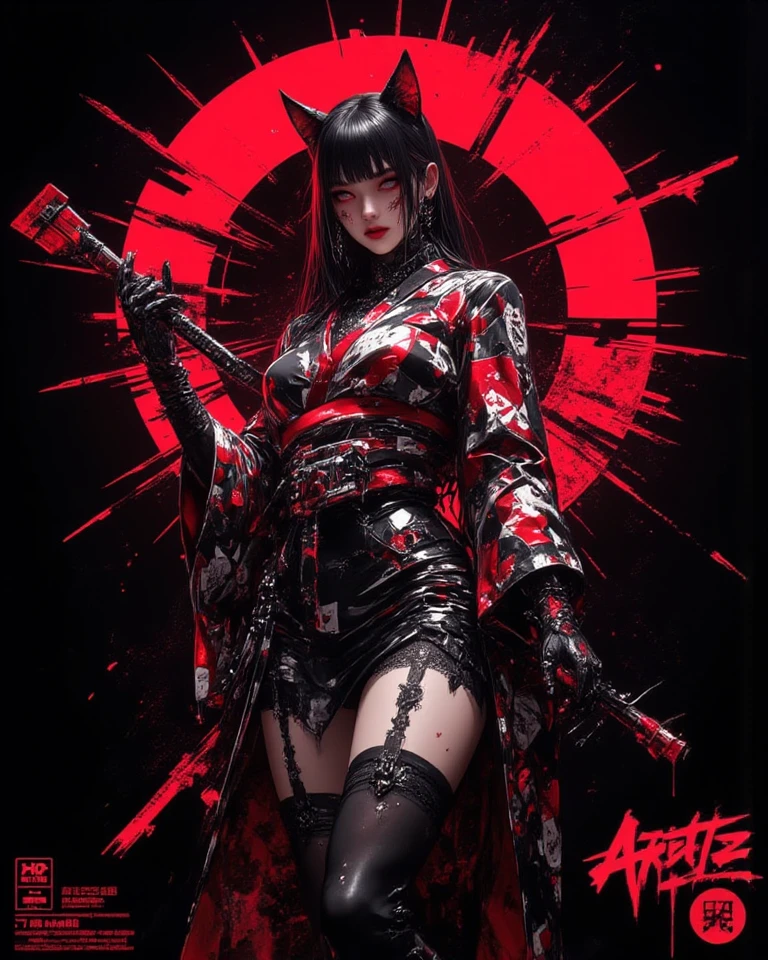 XUER Poster Art、One woman、solo、Long Hair、chest、Watching the viewer、Simple Background、shirt、Black Hair、hair ornaments、hat、White background、Exposing shoulders、jewelry、Jacket、Upper Body、Braid、flower、Earrings、Open lips、Open clothes、No sleeve、abdomen、髪のflower、necklace、Off the shoulder、開いたJacket、黒いJacket、Crop top、Grey Eyes、Fur trim、No sleeve shirt、黒いhat、Tattoo、makeup、turtleneck、lipstick、Tassel、Peaked Cap、青いflower、skull、紫色のflower、Red lips、肩のTattoo、Skull and bones、flowerのTattoo、 A tense shot、(Visual impact、Give your poster a dynamic and visually striking look:1.2)、High-impact photos、(whole body:1.3)、 (masterpiece、Highest quality:1.2)、Official Art、colorful、Color Splash、Cinematic Perspective、Ad Style、Magazine Cover、fashionable、