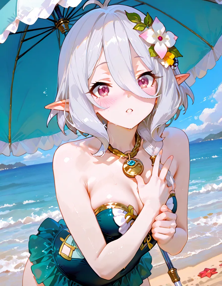 　High level image quality　best image quality　8K　 adult woman  beach  summer rain　palm trees  more colors   whole body view　portrait　blue bikini   　horn    ears  　short hair（（shortcut）（gray hair）（perm）（fluffy））　eye color is blue , pink sunglasses , 　attractive evil face , smile   ,  sexy pose   ,  labrynth ,  barearm    , wearing pink shirt    , crossed leg style in detailed , view from side 