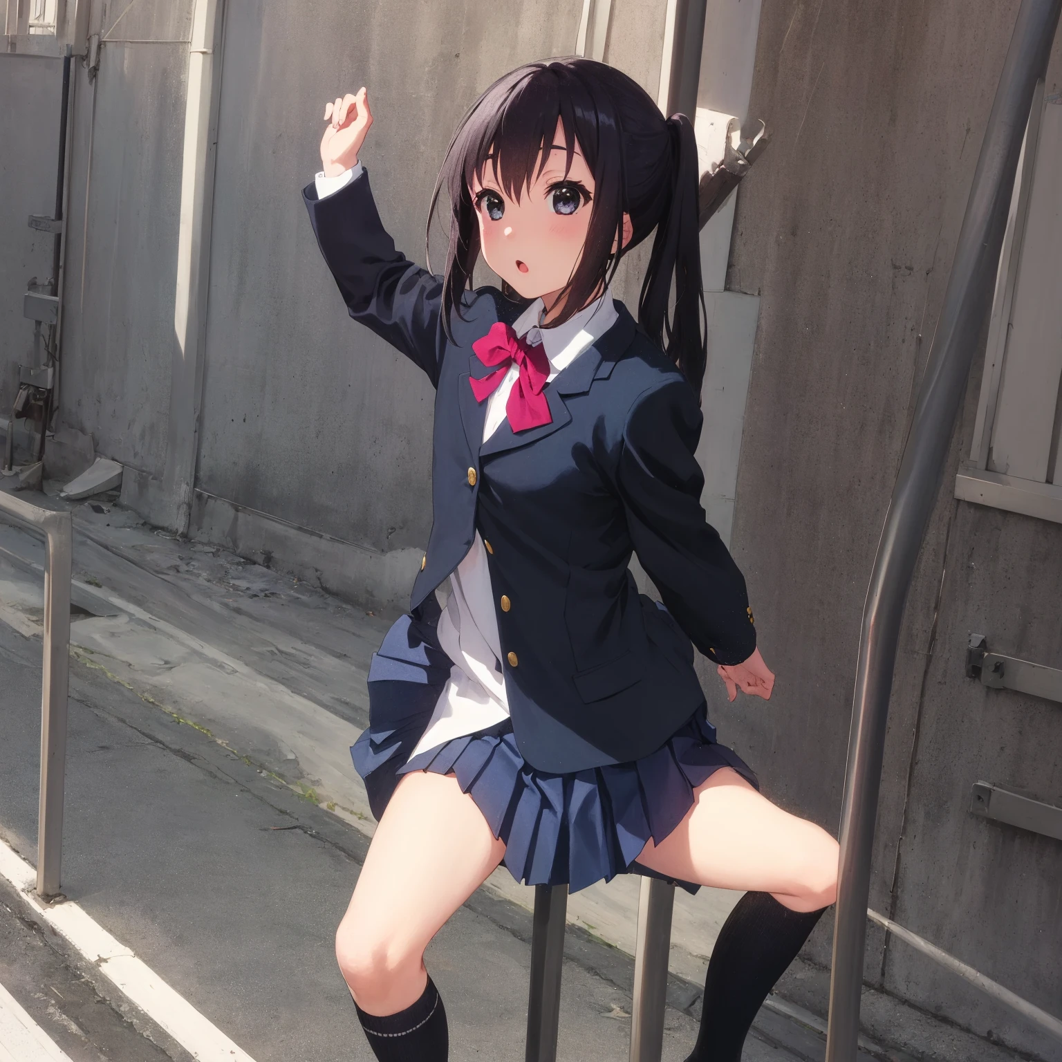 ((masterpiece,best quality, detailed)), standing, outdoors, sitting, stairs,
misaki mei, 1girl, solo, school uniform, vest, kneehighs, medical eyepatch, loafers