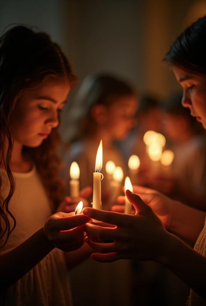 BLONDE KIDS CABELO LONGO, Gothic cross, cruz, CROSSES WITH LIT CANDLES in hand.