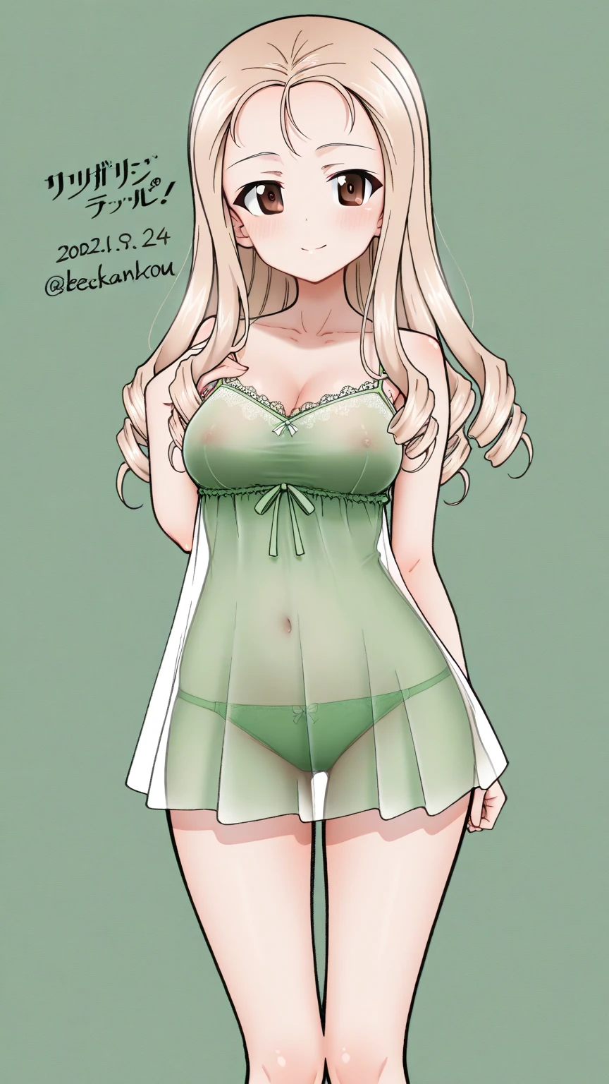 Girl, Baby Face, , Big round ears, Green Skin, Swimwear, Very detailed, ((masterpiece, Highest quality;1.3)) , whole body, smile