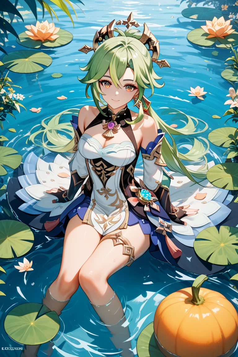 Farmer maiden, slimy outfit, collar, multicolor hair, curly fang, feather mask, charming aura, glowing star shape pupil, masterpieces, original character, high resolution, extreame detail, grass effect, oiled body detailed, petite body shape, armlet, farm background, camera from above