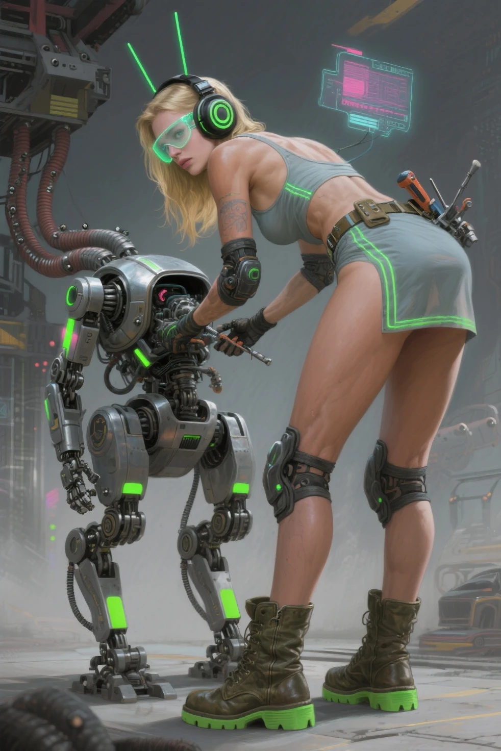 ((Mejor calidad)), ((obra maestra)), (muy detallado: 1.3), 3D, Shitu-mecha, Beautiful Caucasian women blonde cyberpunk with their wick in the ruins of the city of a forgotten war, ancient technology, HDR (High Dymanic Range), trazado de rayos, NVIDIA RTX, superresolución, irreal 5, Sub-Surface Scatterring, texturizado PBR, posprocesamiento, Anisotropic filtering, profundidad de campo, Maximum clarity and sharpness, texturas multicapa, mapas de albedo y especulares, sombreado de superficie, Accurate simulation of light-material interaction, proporciones perfectas, octanaje renderizado, two tone lighting, ISO bajo, balance de blancos, regla de tercios, apertura amplia, 8K RAW, Efficient Sub-Pixel, sub-pixel convolution, Luminescent Particles, Light scattering, efecto Tyndall --auto --s2