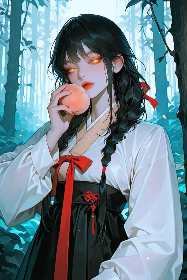 ghost,One person, High resolution, Long Hair, Red eyes, ghost滅の刃,knife,tooth, toothが尖っている, Biting one&#39;s lip, Frowning, Afterimage, Horns of the beast, Removed Mask, 