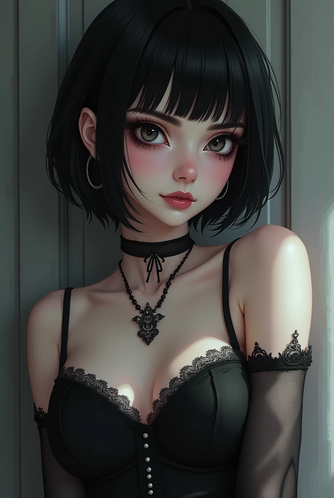 Masterpiece, Best quality, sky, sharp face, dark hair, green eyes, short hair, black hair, ultra detail hair, 2. vintage dress ,perfect breast, ultra detail, 8k arnold, volumetric lighting, volumetric shadows, ultra face detail, ultra realistic face, Tokyo area , full body, Dress modestly, white skin,