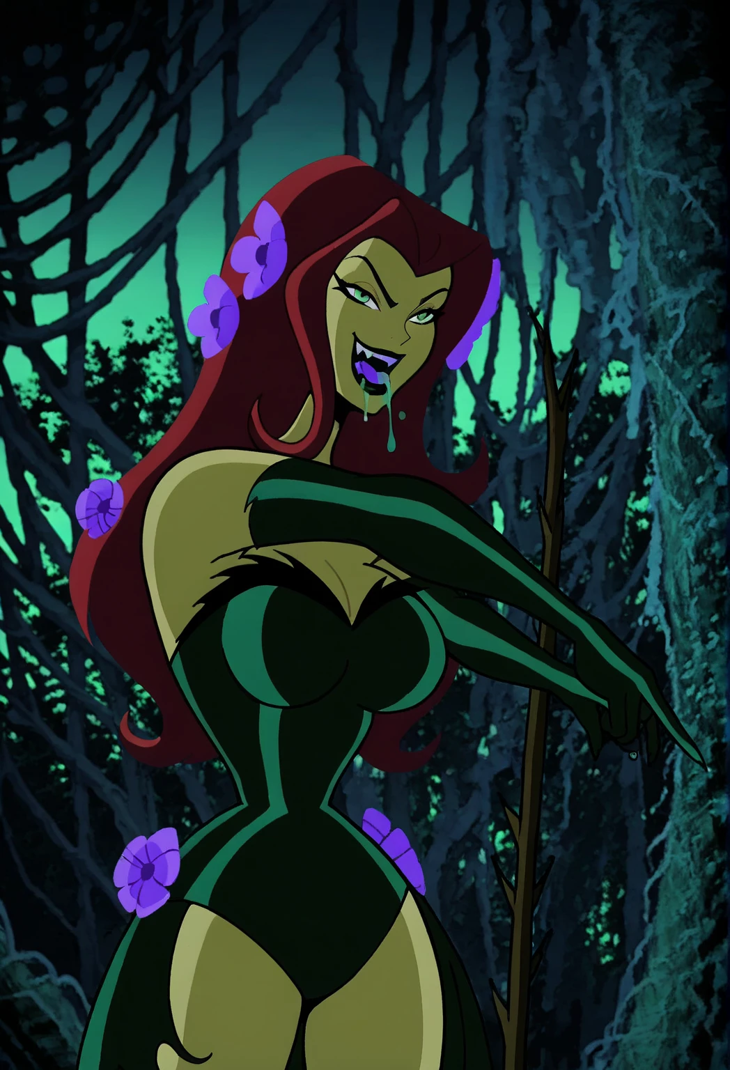 Gamora,green skin , multicolored hair,red eyes,hair over one eye, makeup, standing, upper body, crossed arms, serious, cowboy shot,
leotard, boots, cape, skull necklace, cleavage, navel, black thighhighs, cape,
alien planet,
(insanely detailed, beautiful detailed face,beautiful detailed eyes, masterpiece, best quality)
<lora:Gamora:0.7>