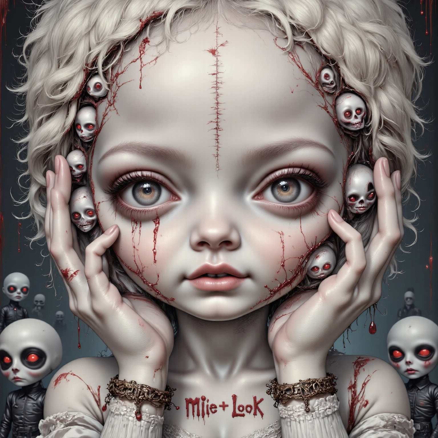 An image of a zombie witch with a creepy face, angry, wide numb eyes, scary open mouth, big sharp teeth with dripping blood and an occult tattoo on the neck, inspired by Junji Ito, junji ito style, art style of junji ito, in style of junji ito, ito junji art, style of junji ito, subtle junji ito, kaethe butcher, inspired by Hannah Frank, fleshy - cyborg - zombie