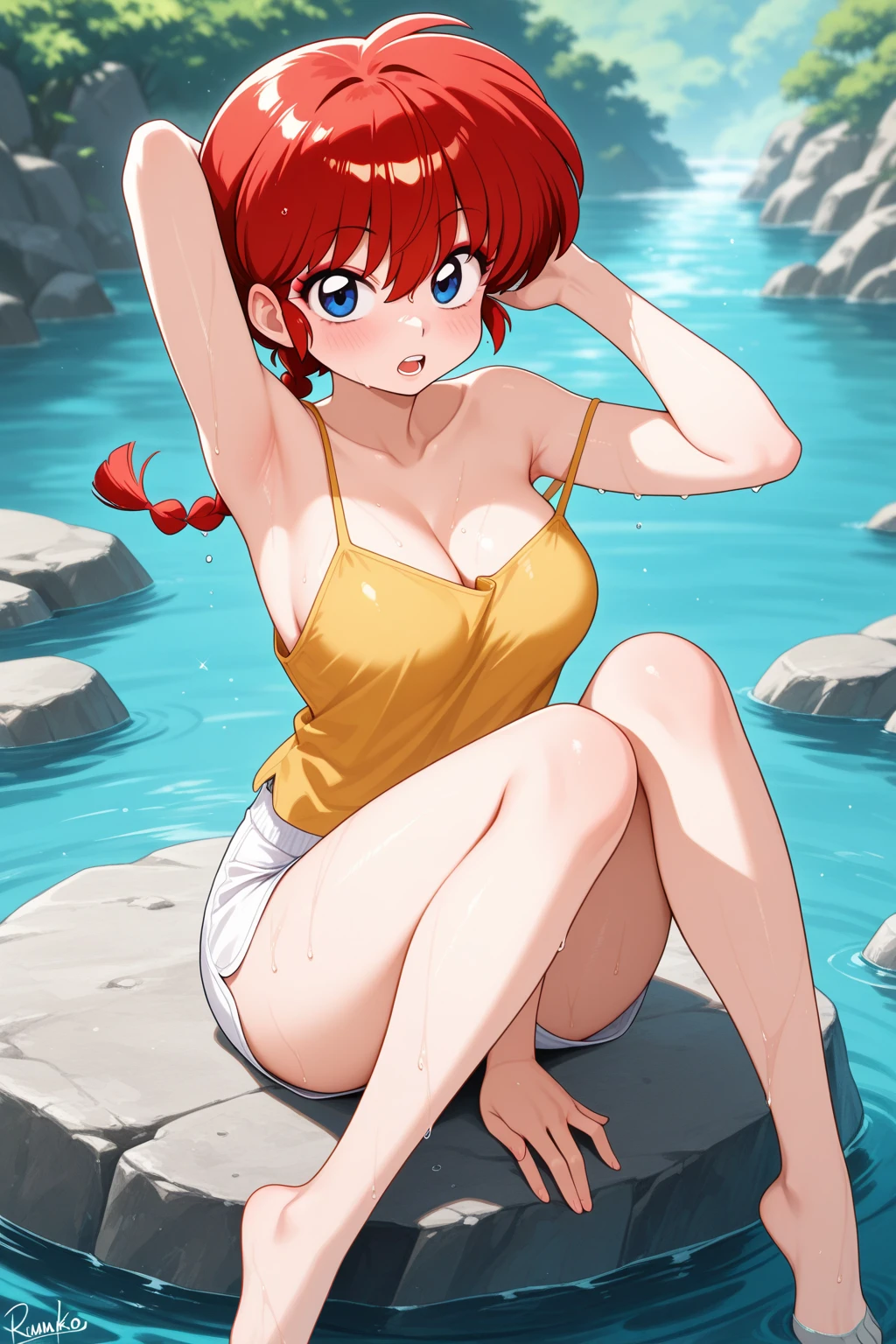 best quality, afterglow, 4k, ((masterpiece)), extremely detailed, 8k, trending on ArtStation, Intricate, High Detail, Sharp focus, assfrontview 1girl, (ass), solo, breasts, looking at viewer, (lying, on stomach), (panties), thong, underwear,, makima, long hair, smile, bangs, (yellow eyes:1.2), braid, red hair, braided ponytail, ringed eyes, 
