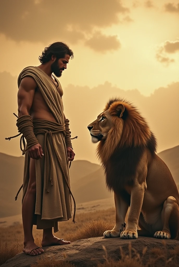 arafed man in a robe with a beard and a beard standing next to two lions, the man riding is on the lion, by Scott M. Fischer, epic scene of zeus, as an offering to zeus, henry cavill as a greek god, by Wayne England, greek god, portrait of rugged zeus, greek mythology characters, by John La Gatta