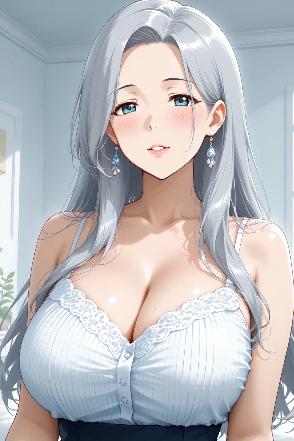 score_9, score_8_up, score_7_up, score_6_up, score_5_up, score_4_up, yu smiling, , detailed face, big silver jhumka earrings, makeup,white skin,sharp jawline ,big earrings, bracelet, delicate necklace ,big breasts, bikini ,blue eyes