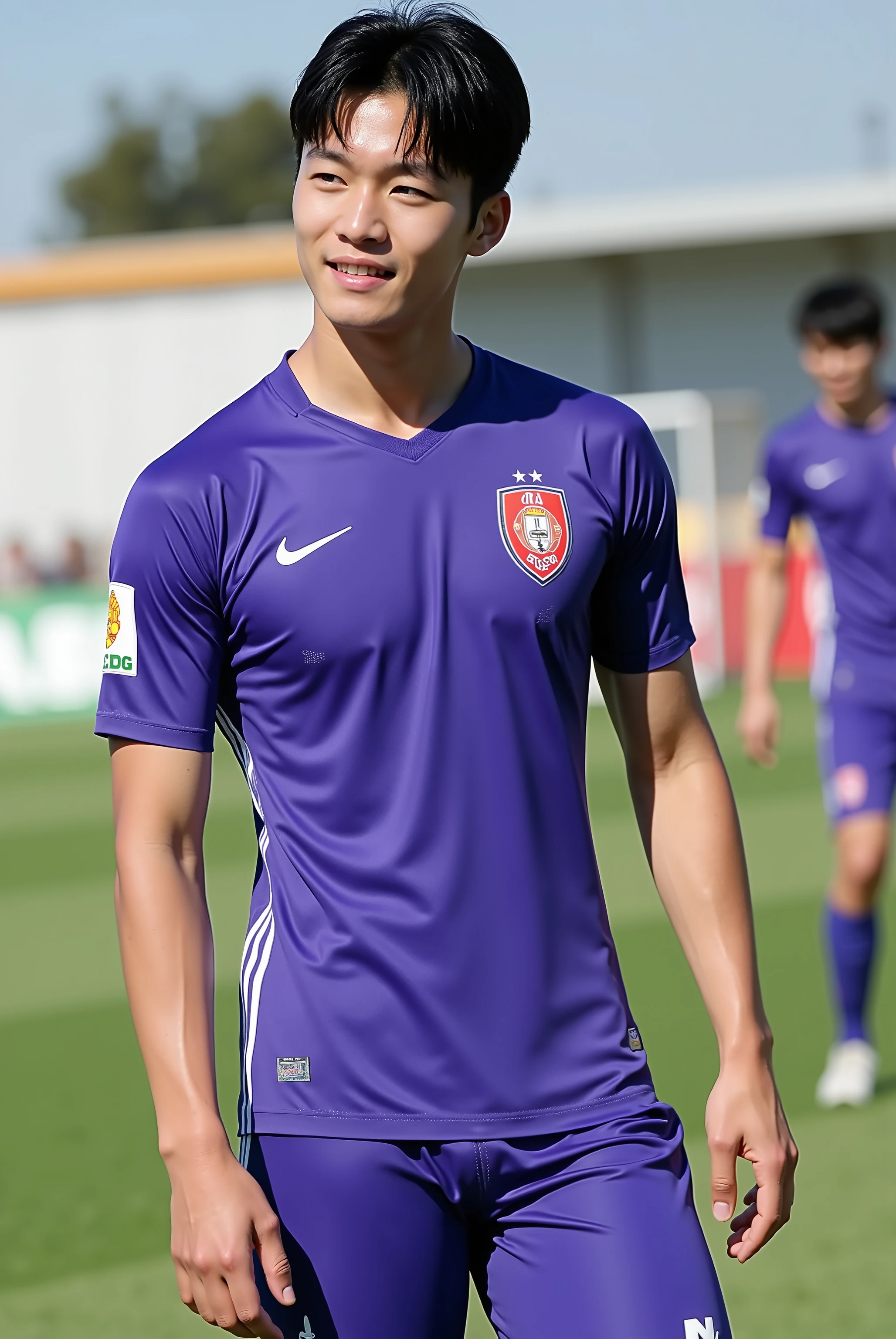 young, boy,all nationality are japanese, soccer player, handsome japanese boys, standing on the soccercourt, boy group, 4 people, a sunny and handsome boy,about 22 years old, short hair,Full body photo composition,solid color background,8k, HD, soccer uniform, AC milan, manchester united, Soccer court, , thick muscular thighs, very cutting edge atmosphere, talking, messy hair, short hair, see veins on arms, Interlock Running Shorts, This is made to give better looking and more diverse men. under wear is もっこり、 ultra big dicks, different faces, but all boys have growing bulge, brown skin, very tanned skin