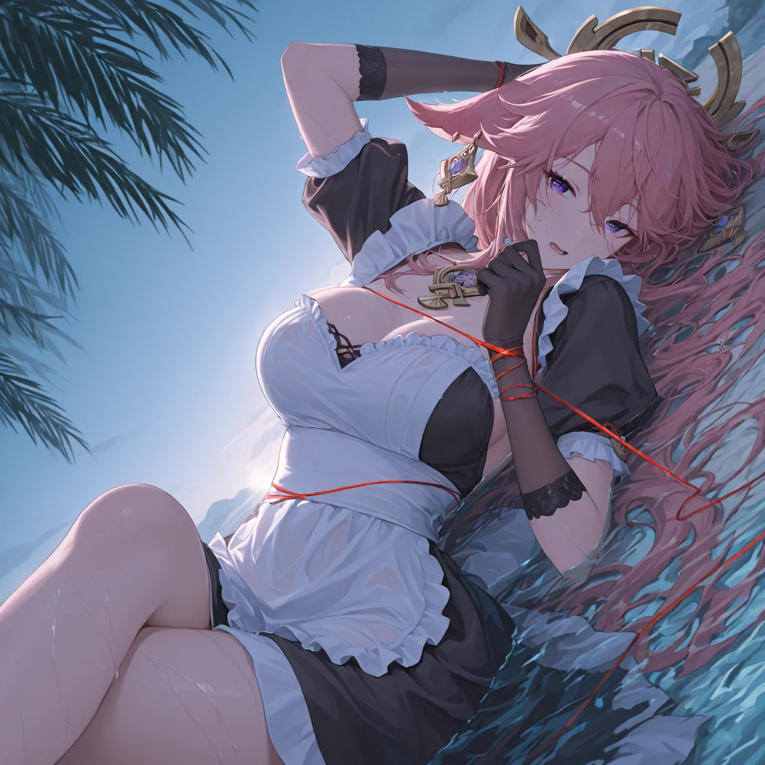 ((top quality)),(ultra high resolution),(Super detailed),(detailed description),((the most picturesque works of art),super precision art,amazing art of depiction,fantasy art:1.5, ((綺麗なおflower々:1.8)), (flowerに侵食された体:1.3),(glamorous body:1.5),fancy background effects、masterpiece、fancy details、(NSFW 1.1), ((1 female)), ((muste piece)), ((extremely detailed:1.3)), ((Beautiful woman entering the lake in crystal clear water)), ((long beautiful hair)), wet hair, wearing a transparent dress, Bathing clothed, (水に浮かぶバラのflowerびら:1.5), (early morning light), ivory gold AI, windows, crepuscular lighting, Lace sheer lingerie、(very huge boobs)、pink nipples、pink areola,透けて見えるpink nipples、透けて見えるpink areola、Sheer panties with lace and strings、Sexy transparent lingerie with lace and strings,See-through sexy lingerie that shows your skin,Transparent sexy lingerie、((Transparent pure white wedding dress that shows your skin))、pearl accessories、sexy pure white harness、sexy pure white garter belt、sexy pure white stockings、Arranged,intimate, rose garden、colorful roses、lake with floating roses、Lying down、soak in water、wet body、ゴージャスなflowerの装飾、大きなflowerいっぱい、Stylish Hairstyles、solo, water play, flowerいっぱいの髪飾り, flower々, sky porn,Pure white dress that becomes transparent when wet, shines wet with water、(muste piece),(Highly detailed CG Unity 8K wallpaper),best quality,cinematic lighting,detailed background,beautiful detailed eyes,bright pupils, (very delicate and beautiful),(Beautiful and detailed eyes),((muste piece)),(red eyes)