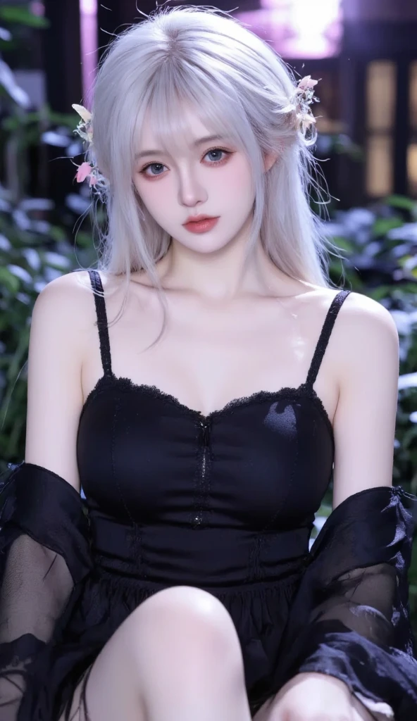 TDSVqq, ((cowboy shot)), ((Bare shoulder)), ((Short hemlines, sexy long legs)), ((Elegant and charming posture, random view shots)), In the gazebo, sitting on a bench, leaning against a post, realistic detailed photo of a giant breasted girl with exposed shoulders, detailed fingers, high quality skin, red eyes, (best quality,4k,8k,highres,masterpiece:1.2),ultra-detailed,(realistic,photorealistic,photo-realistic:1.37),studio lighting,vivid colors