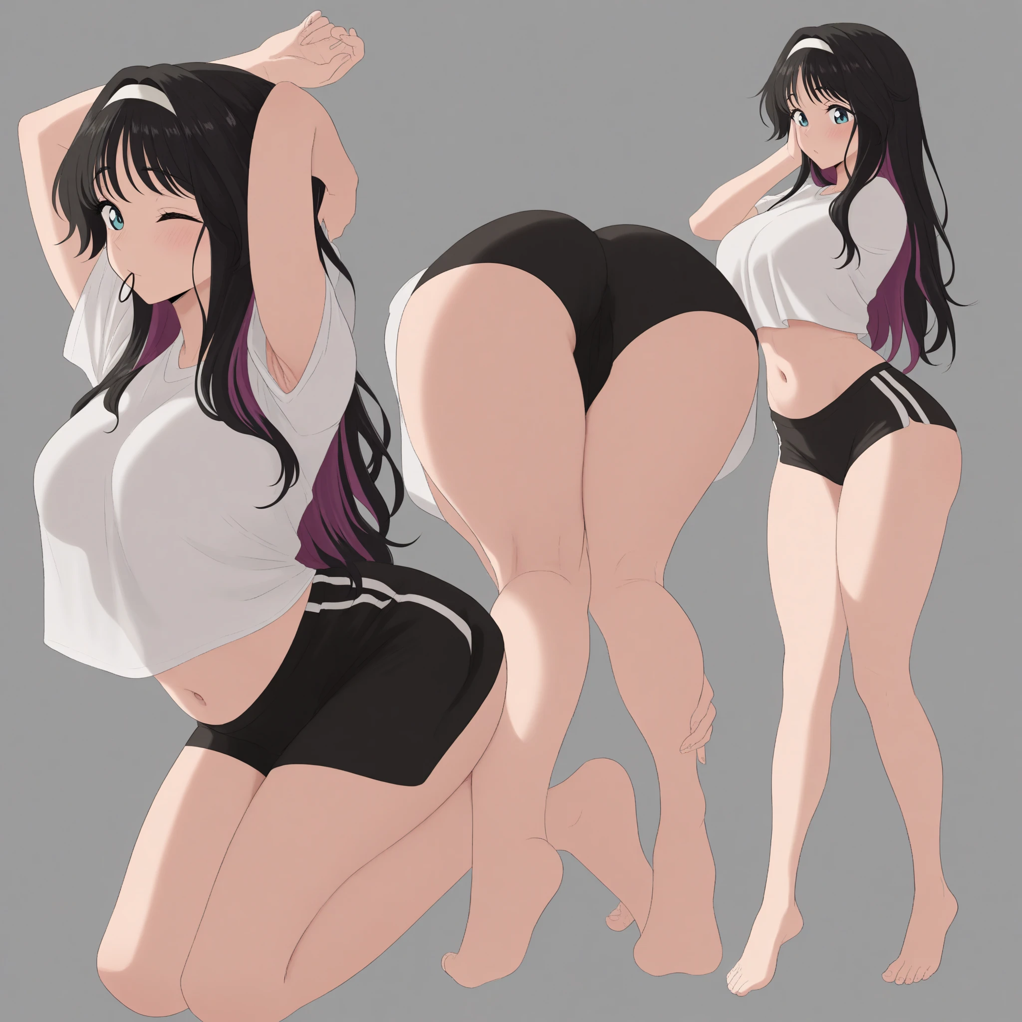 black hair, female, twin drills, solo, smol, pink eyes, massive breasts, oppai loli, very long hair, wear open cut black tight tank top and massive diaper, inside room, masterpiece, ultra high quality