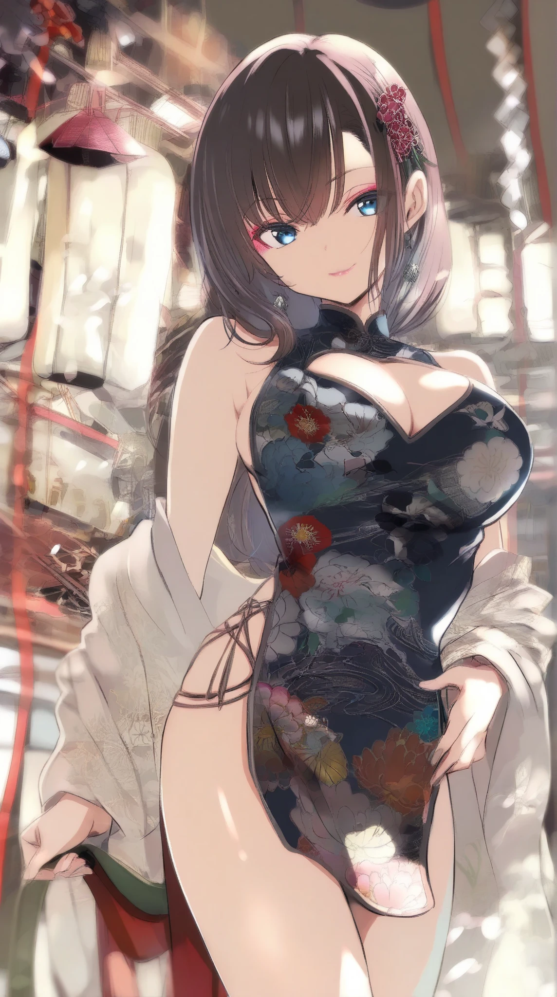 bangs,brown_hair, long_hair,red eyes,lipstick,makeup,
BREAK ((Official Outfit:1.5)),
BREAK Cyberpunk_CityView, Before Window, standing at attention,armpits,arm up,
BREAK (masterpiece:1.2), best quality, high resolution, unity 8k wallpaper, (illustration:0.8), (beautiful detailed eyes:1.6), extremely detailed face, perfect lighting, extremely detailed CG, (perfect hands, perfect anatomy),