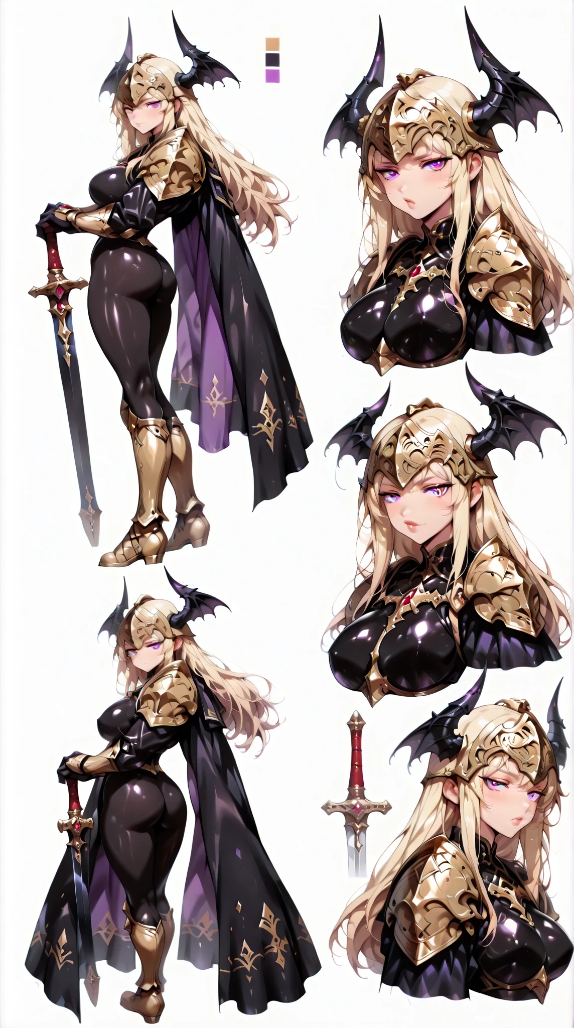 character reference sheet, character design, blade and soul character, 4k,1 woman, high quailty,highdetail,Role drawings,costume influenced by granado espada and blade and soul games, Information drawings,Entire body,British style,elven queen women's clothing,More mature women,blonde-white curls to the waist,Hairpins,tight corset,Lace trim,gauntlets, cleavage, cleavage,Asymmetrical stockings,offical game artwork.