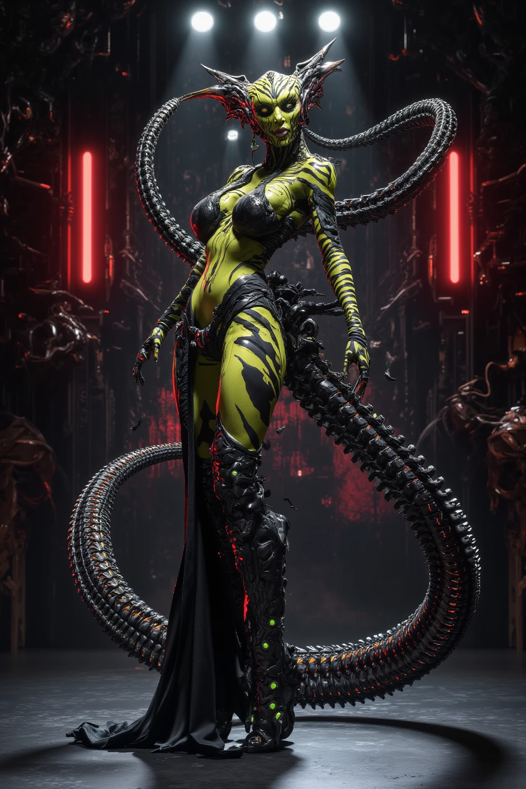 tmasterpiece，best qualtiy，highest  quality，ultra-detailliert，Best resolution，8K，CG，illustration，realisticlying，Oppressive atmosphere，anthropomorphic turtle，Reptile aliens，Scarlet eyes，Full naked crawler skin