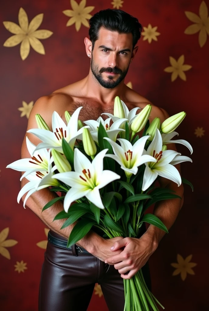 ((realistic photo)), handsome guy, 20 years old, wearing nothing completely naked,correct looking penis, well-shaped penis, smooth penis and balls , revealing his huge muscular thighs, carrying a red rose ((raised in front of his chest), sculpted body, Korean hair, sharp eyes, perfect face, perfect body curves, sculpted muscles  , facing forward. Roses in background, Location of the Greek kingdom.