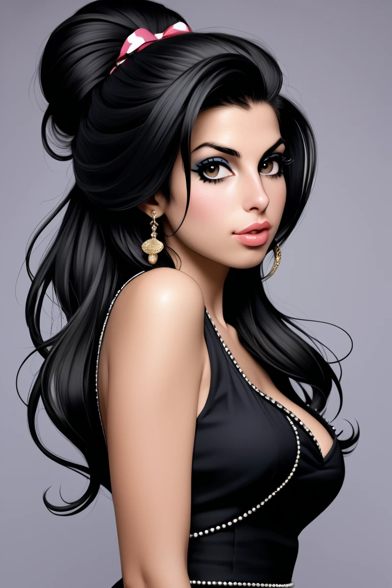 araffe woman in a silver dress, glamor hairstyle, big hair, intricate hairstyle, imperial and elegant hair style, elaborate hair worn up, glamorous hairstyle, intricate hair, baroque curls, elaborate long hairstyle, beautiful futuristic hair style, insanely nice hair style, elaborate long black hairstyle, elaborate hair, futuristic hairstyle, black elegant hair, complex design hair