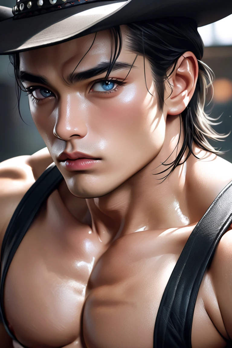 high quality, detailed, (22 years old tanned japanese idol wrestler boy), (detailed black eyes), (black short hair), (muscle:1.5), (tanned dark shiny skin:1.4), black tiny thong, bulge,(detailed nipples), yard, dungeon, (best quality,4k,8k,highres,masterpiece:1.2), face close up,(realistic,photorealistic,photo-realistic:1.37),