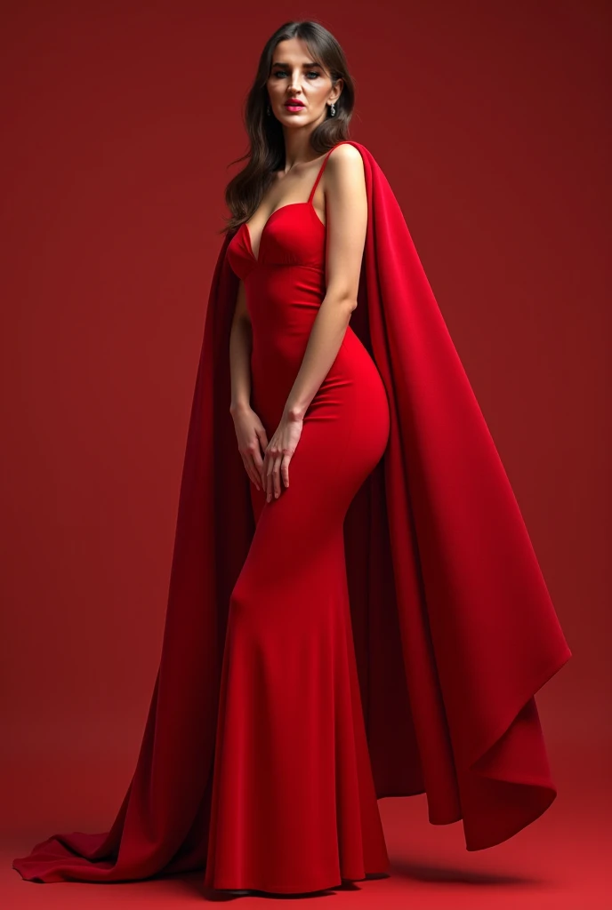 "Uma mulher confiante e elegante, com mais de 50 anos, deslumbra em um vestido curto de cor vermelha, Expertly designed to hug your mature figure with grace. O vestido, feito sob medida, features a charming neckline that adds a subtle touch of sensuality without compromising elegance. Vibrant color highlights your striking presence, enquanto seus cabelos grisalhos, arrumados com cuidado, add unparalleled sophistication. Your expression conveys self-confidence, revealing a beauty that transcends conventions and celebrates maturity with boldness and charm."
