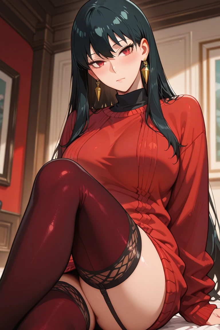 (High resolution), (32K), (very very highly detailed), (Best illustration), (beautiful and delicate eyes), (best quality), (super detailed), (master piece), (Detailed and delicate face), solo，Highly detailed face and skin texture，fine eyes，double eyelid，Spread your legs and use props、shy smile、spread legs，high details，Wear pin heels,(dynamic pose)，1 female, black long hair , Pitch black eyes, long legs, (camel toe)，(((big breasts)))、Exposing genitals without wearing pants，camel&#39;s toe，The protruding PUssy ，cocked ass，I grew up sexy、(((Luxurious flower embroidered red cheongsam)))、Forehead、best style、nipple