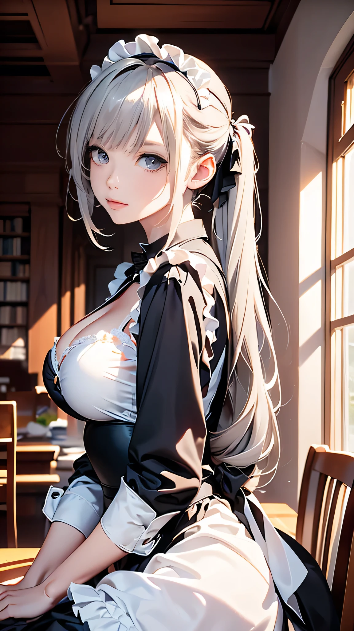 Maid clothes Sexy look Large Breasts Beauty Gray Hair Dramatic?