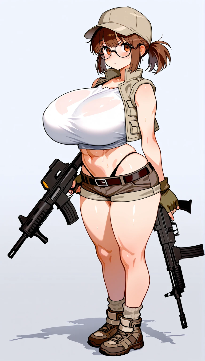 Slime girl, (slime), Slime hair Double buns hair style, Pumpkin Orange, weapon belt, Masterpiece, Best Quality, gigantic breasts, slime girl, slime girl, purple hair, lavender hair, yellow clothes, weapon belt around waistline, rifle, long rifle, AR-15 Rifle, assault rifle, exposed yellow bra, yellow clothing, wearing yellow clothing, fully body view, tight yellow dress, Rifle in hand, mature woman, gorgeous, perverted, sexy, yellow dress, exposed chest, exposed bra, exposed breast, black boots/heels, gold bracelets around wrist, holding rifle, aiming with rifle, tactical stance, tactical gear, sweaty body, long legs, tall woman, lustful yellow eyes, yellow lingerie 