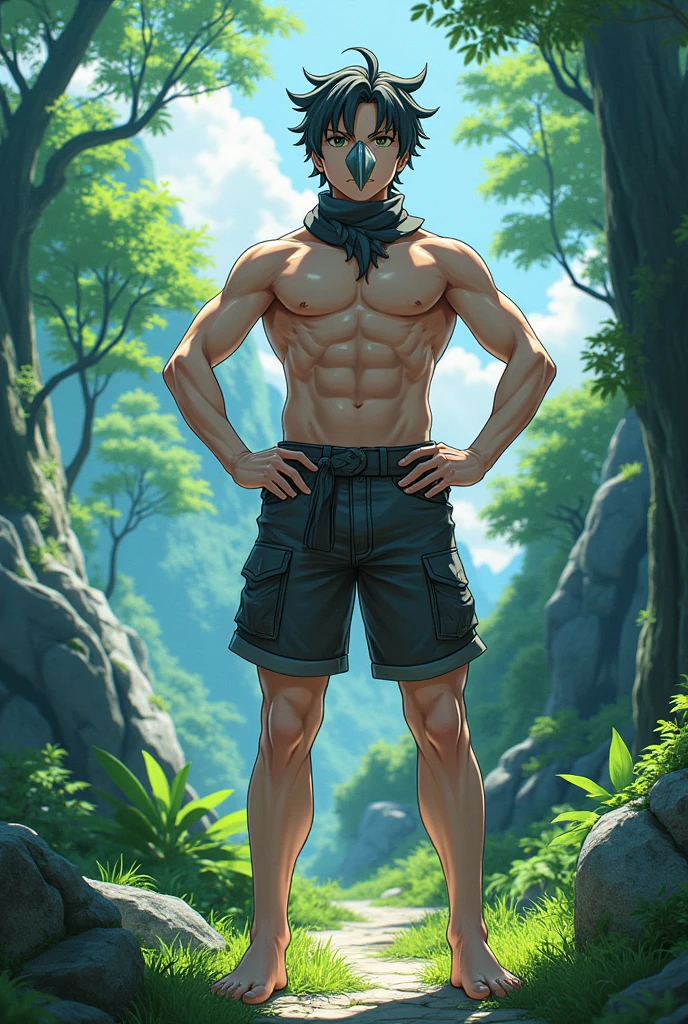 (masterpiece, Best quality 12 year old boy,Shota), 1 boy, young,lean muscles,Slightly modify the abdominal contour,lose weight,lean muscles feel, Short blonde hair, wearing a cowboy hat,brown eyes, complicated, Rainforest, Muscles sparkle in the sun,Topless,Wearing khaki adventure pants,outdoor adventure boots,pained expression,bite lip, bright colors,(depth of field:1.2),looking at the audience, sit on stone