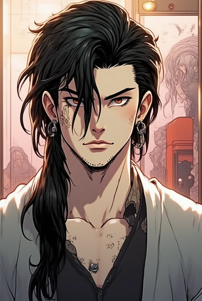 Slightly muscular boy with a black beanie hat and his medium brown hair is noticeable