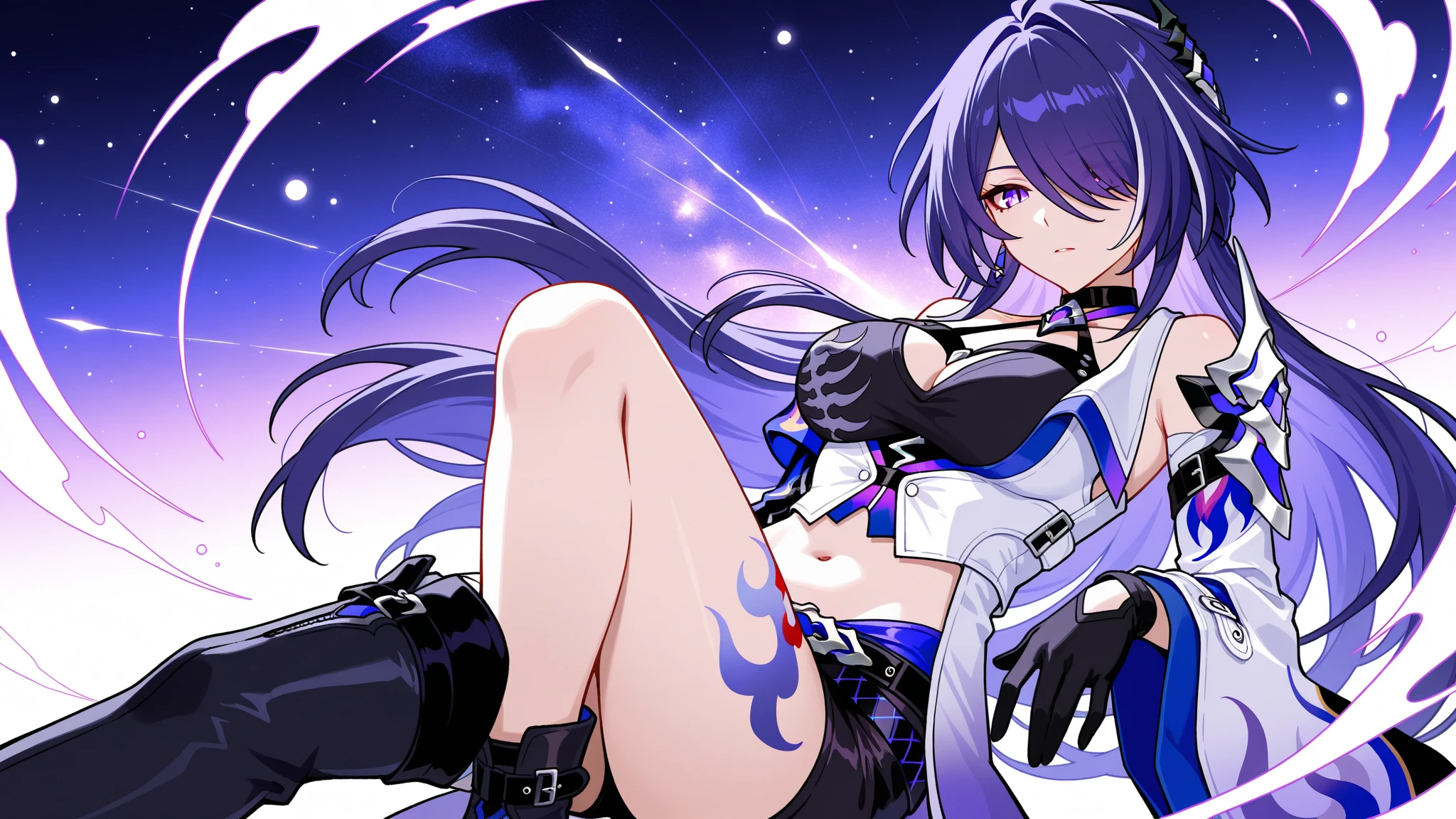 Best quality,Masterpiece,illustration,An extremely deciple and beautiful,Extremely detailed,CG,unity,8k wallpaper,Amazing,finely detail,master,Best quality,Art officiel, Highly detailed 8k unit CG wallpaper, ridicule, incroyablement ridicule, Ultra-detailed, High resolution, Very detailed, Beautifully detailed girl, very detailed eyes and face, beautiful detailed eyes, light on the face, 1fille,Bronya Zaychik,Bronya, argent_loup, cheveux gris, Queue, yeux gris, petit_poitrine, short , tir_veste, ceinture, earrings, Pointes, Regarder le public, garter straps, collier, (nombril: 1.1), clavicule, sueur,