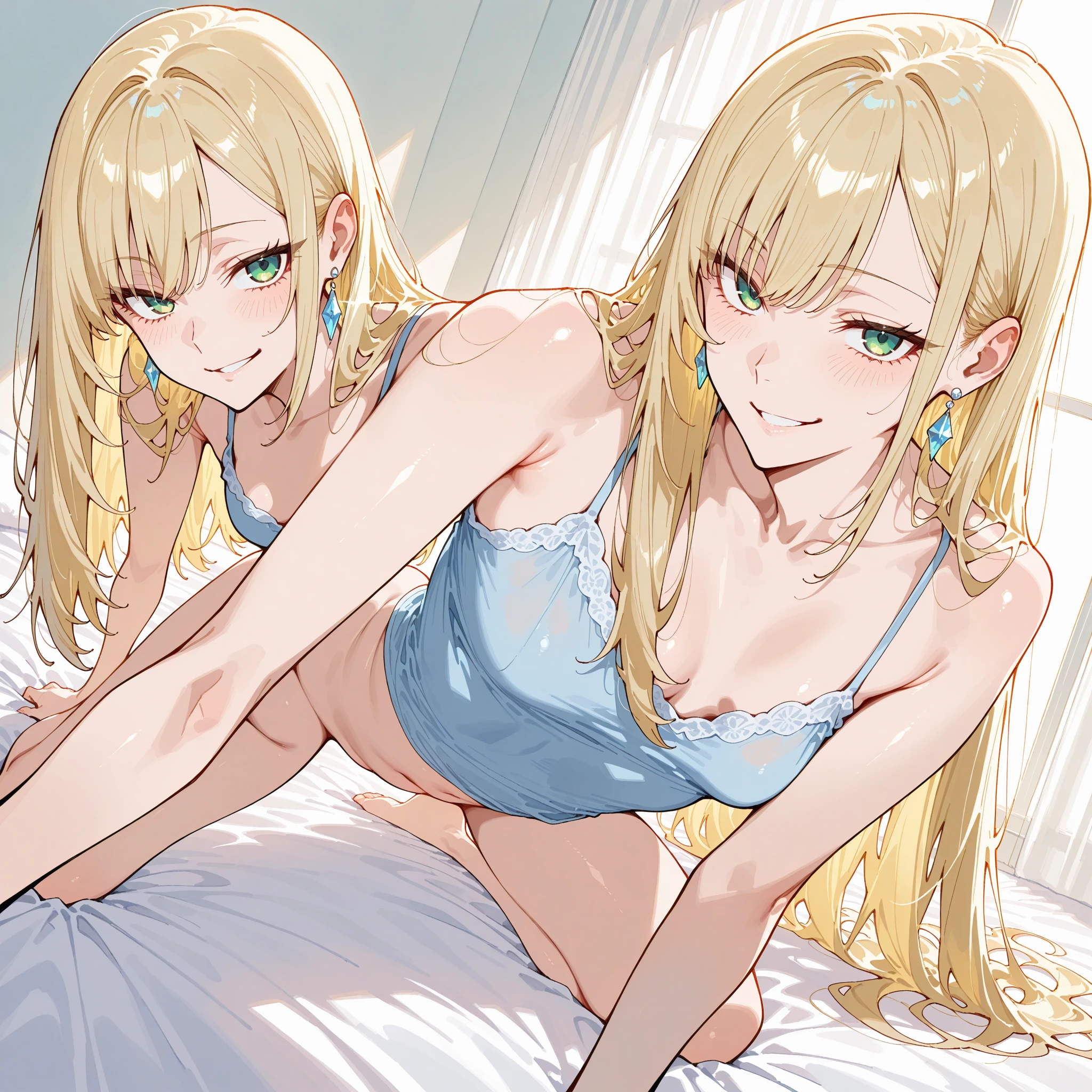 a pair of elf slaves lying on a bed, sexy, elves, blonde hair , arab dancer , lingerie , young girl , teen girl 