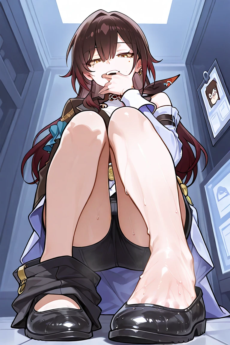 an extremely delicate and beautiful girl with her feet up,her foot sticking out,girl sitting on a chair,(laughing:1.4),(big mouth:1.1),open mouth,happy,((extremely delicate and shiny feet)),((black ropes tied toes)),(frown:1.3),crazy smile,(pain face:1.2),blush,tears,sweat,(Roller brush),(foot tickling),Roller brush在女孩的脚上旋转,feet stock,((trembling)),bondage,(((masterpiece))), (((best quality))), (official art), ((extremely detailed CG unity 8k wallpaper)), (Best character details), ((ultra-detailed)), (illustration), (dynamic angle),