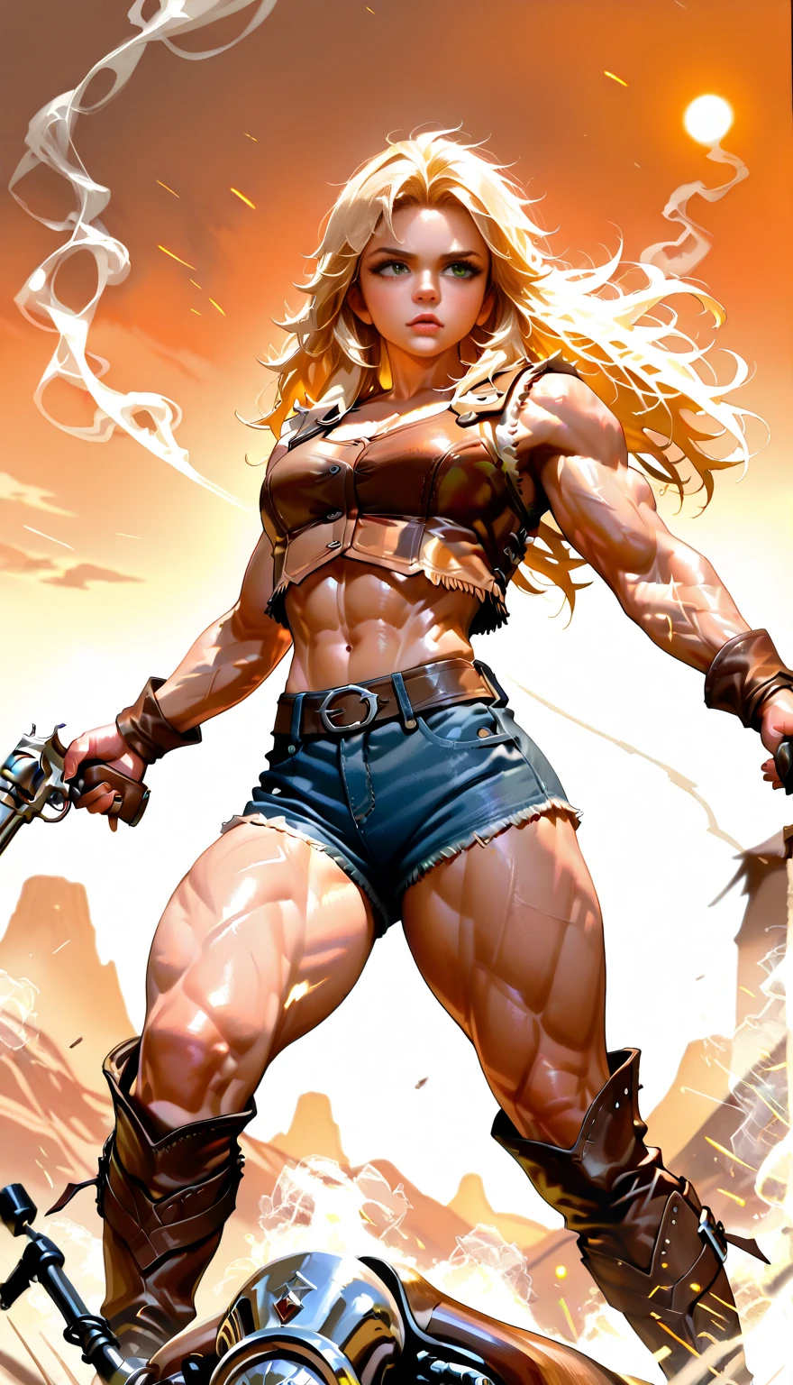 brie larson is the sexiest female viking warrior ever, she has H-cup breasts, and very massive muscles, brie is posing at a port looking at the sea. hyperrealistic, utradetailed