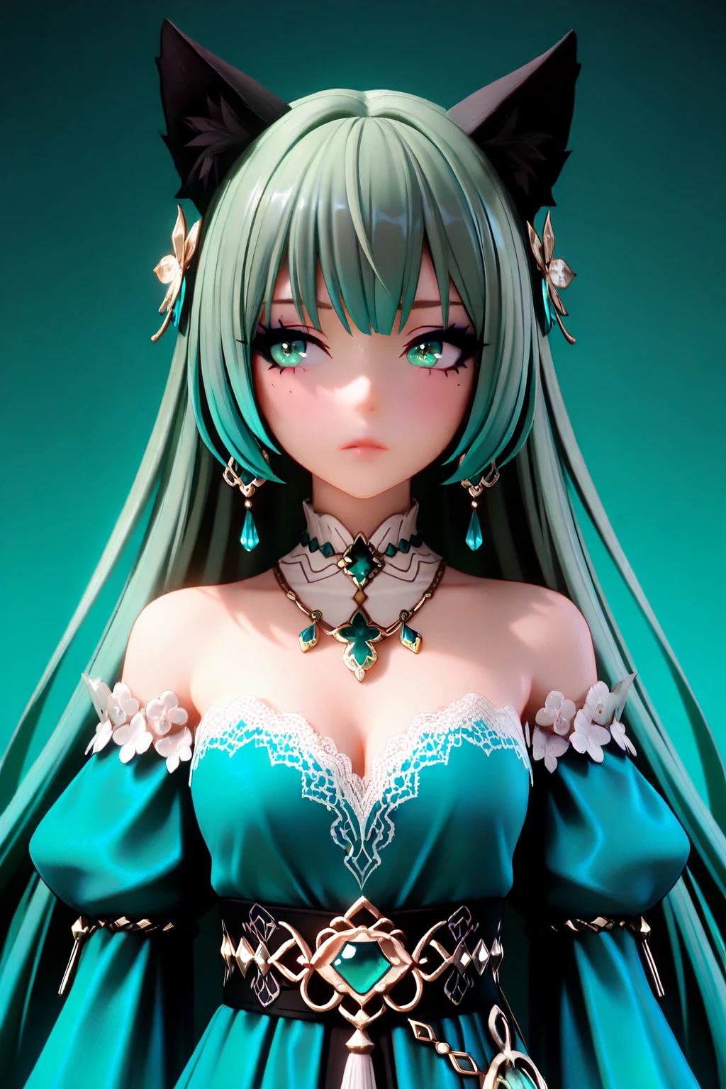 （tmasterpiece，top Quority，best qualtiy，offcial art，Beauty and aesthetics：1.5），Super beautiful girl，Extremely detailed，（s fractal art：1.5），Extremely colorful，The most detailed particle effects section 8k perfect face，Upper body Modern digital painting Ultra high resolution Large white flowers in hair Super 3D rendering Colorful and green