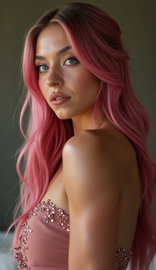 Pink long hair big boobs thick butt